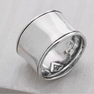 Silpada Hammered Cuff Silver Wide Band Ring size 9